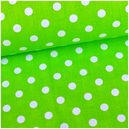 Bodky biele na jabĺčkovo-zelenej 1cm - bavlnené plátno 70cm II.trieda
