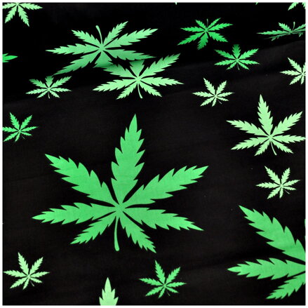 Cannabis na čiernom - cotton fabric 