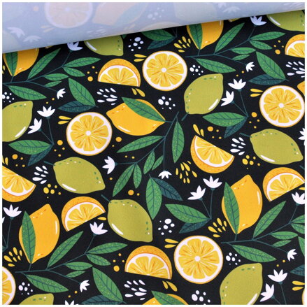 Polyester fabric Oxford 600D - citróny na tmavozelenom