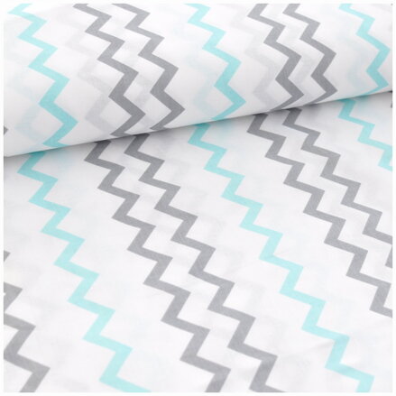 Chevron tenký šedo-tyrkysový -  cotton fabric 