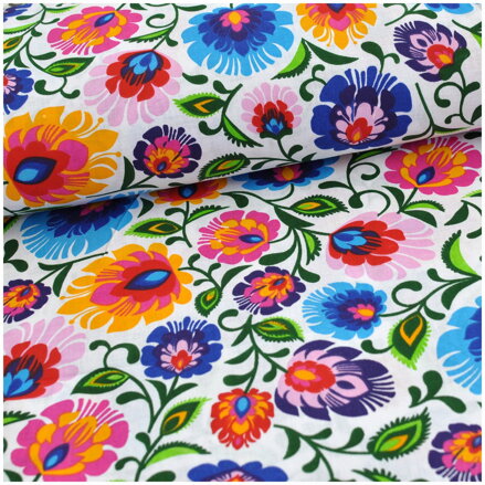 Folk biely -  cotton fabric