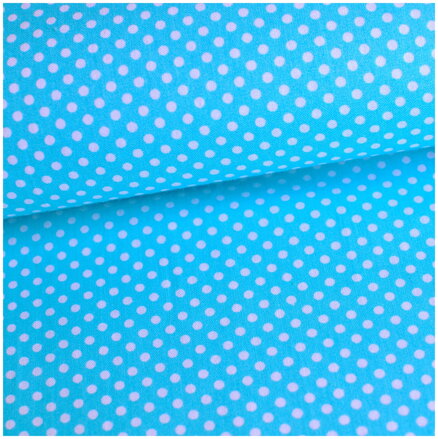 Mini bodky biele na tyrkysovom -  cotton fabric 
