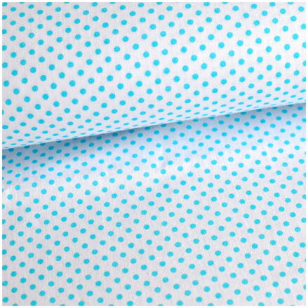 Mini bodky tyrkysové na bielom -  cotton fabric 
