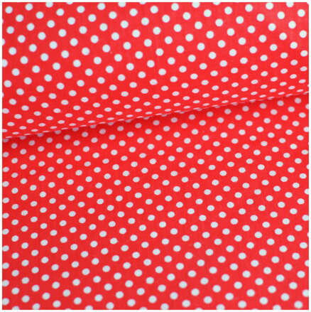 Mini bodky biele na červenom - bavlnené plátno