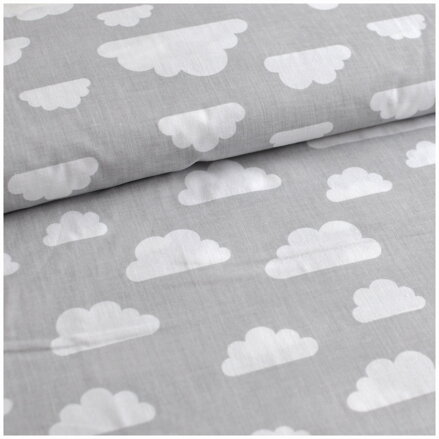 Oblaky biele na šedom - bavlnené plátno 40cm