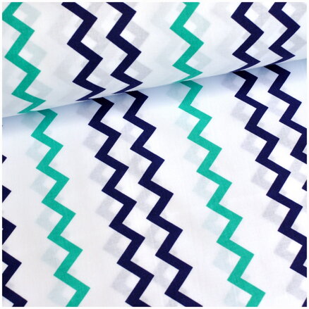 Chevron tenký tmavomodro-tyrkysový -  cotton fabric 