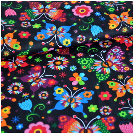 Motýle na čiernom -  cotton fabric 