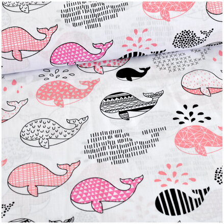 Veľrybky ružové  - bavlnené plátno 