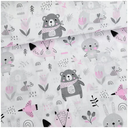 Medveď v šáliku ružový -  cotton fabric 