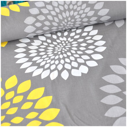 Grafické kruhy šedo-žlté -  cotton fabric