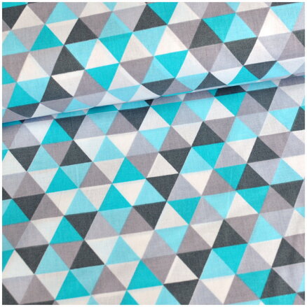 Pyramídky tyrkysovo-šedé - bavlnené plátno 100cm
