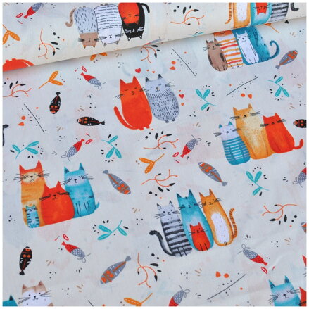 Farebné mačky na smotanovom - bavlnené plátno