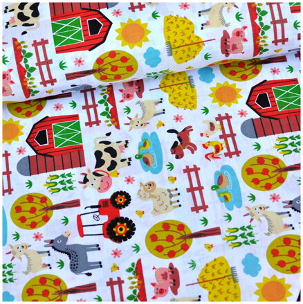 Farma na bielom - cotton fabric 