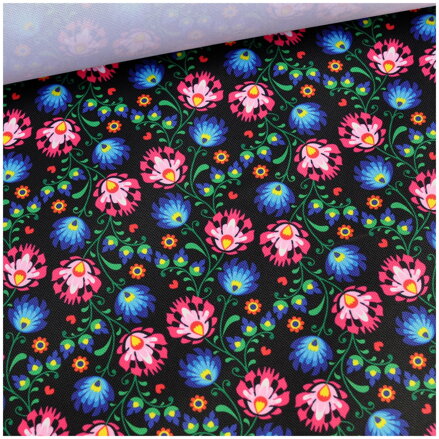 Polyester fabric Oxford 600D - folk na čiernom