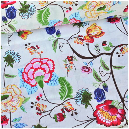 Folkové kvety na krémovom - cotton fabric