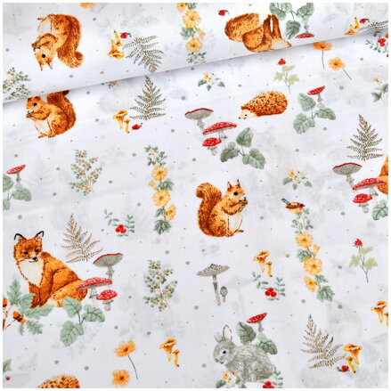 Forest animals na bielom - bavlnené plátno