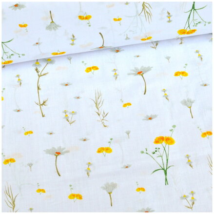 Harmanček na bielom - cotton fabric