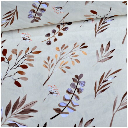 Hnedé stonky na béžovom - šírka 220cm - cotton fabric