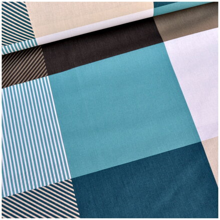 Káro hnedo smaragdové - bavlnené plátno