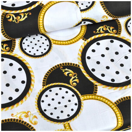 Kruhy zlato-čierne na bielom - cotton fabric