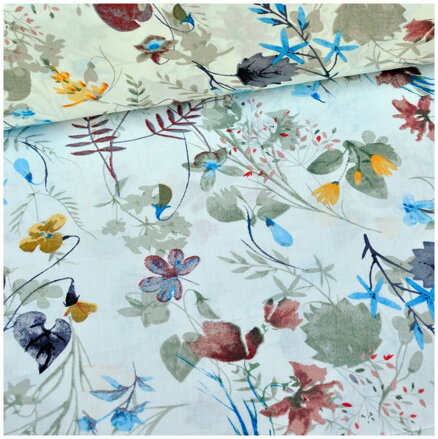 Listy a kvety na smotanovom - cotton fabric 