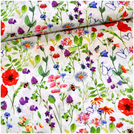 Lúka na bielom - šírka 220cm - cotton fabric