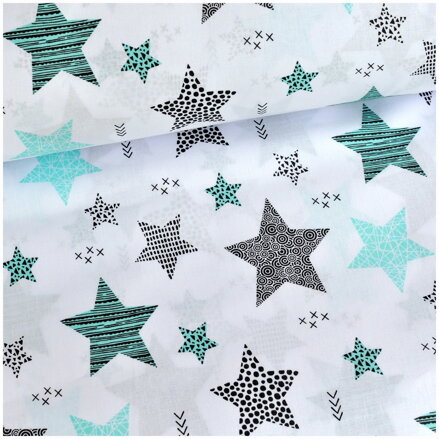 Magic stars mintové - bavlnené plátno 100cm