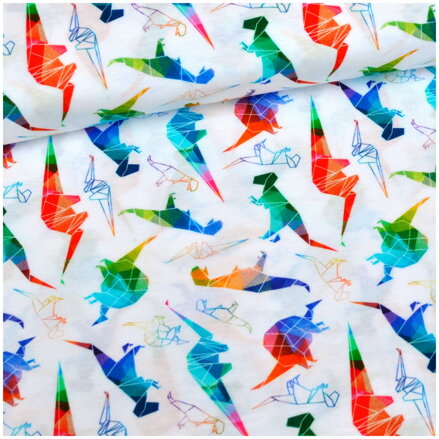 Malé dino origami na bielom jersey
