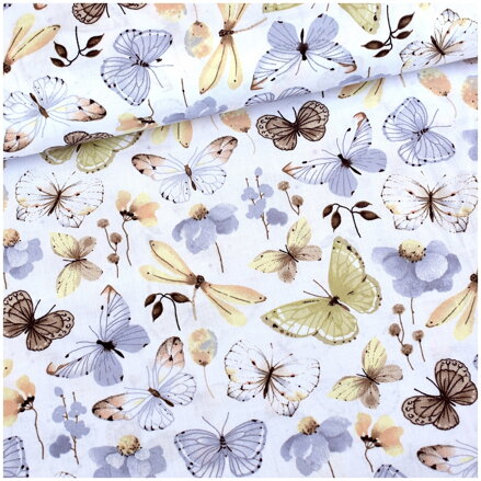 Ochre butterfly na bielom - bavlnené plátno