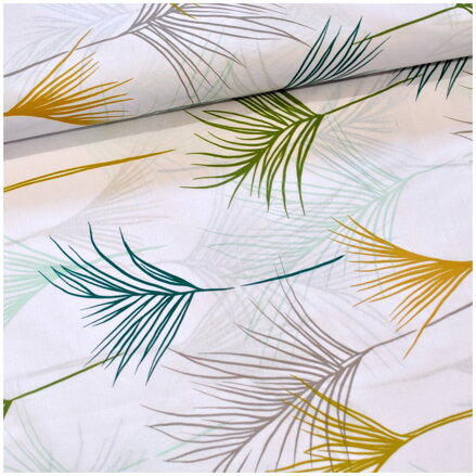 Palmové listy na bielom - šírka 220cm - cotton fabric