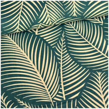 Palmové listy na tmavozelenom - bavlnené plátno
