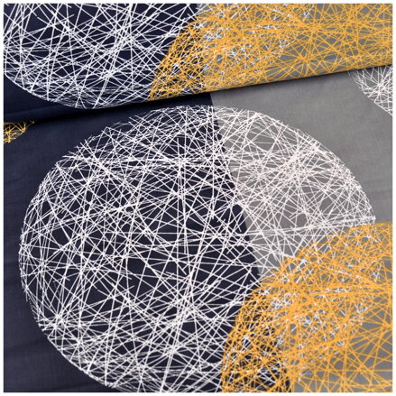 Pletené kruhy žlto-biele na tmavošedom - cotton-fabric