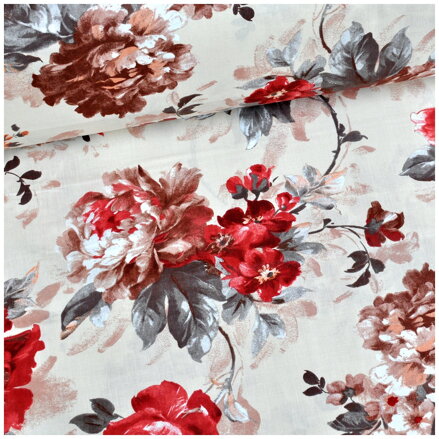 Red Roses na béžovom - cotton fabric