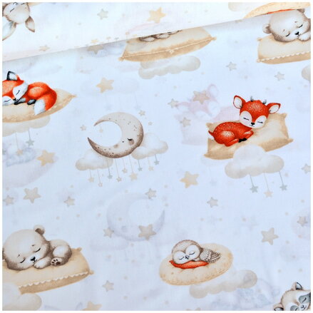 Spiace zvieratá na obláčikoch - bavlnené plátno