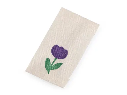 Bavlnený štítok fialový kvet - textile application