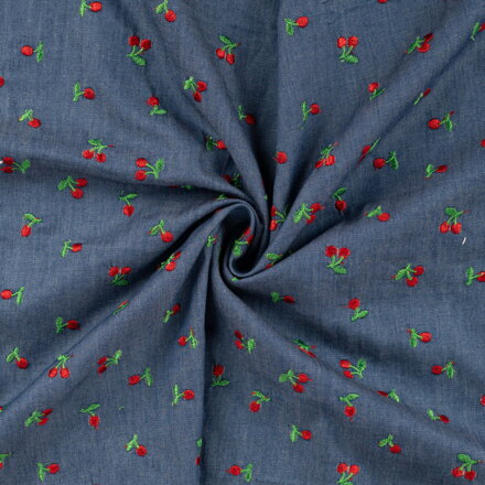 Denim vyšívané Čerešne