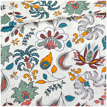 Retro grafické kvety na smotanovom - bavlnené plátno 30cm