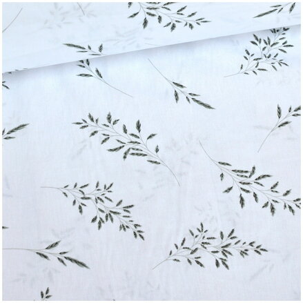 Steblá trávy na bielom - bavlnené plátno 60cm II.TRIEDA