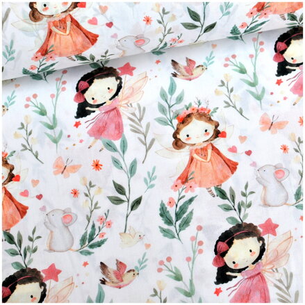 Víly a myšky v tráve - jemná bavlna, popelín