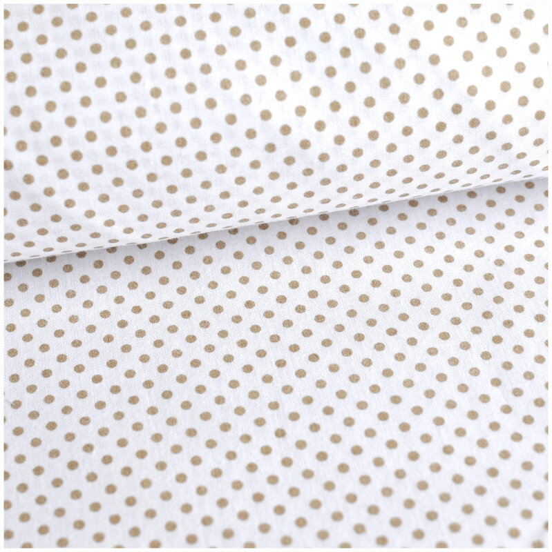 Mini bodky bledohnedé na bielom -  cotton fabric 