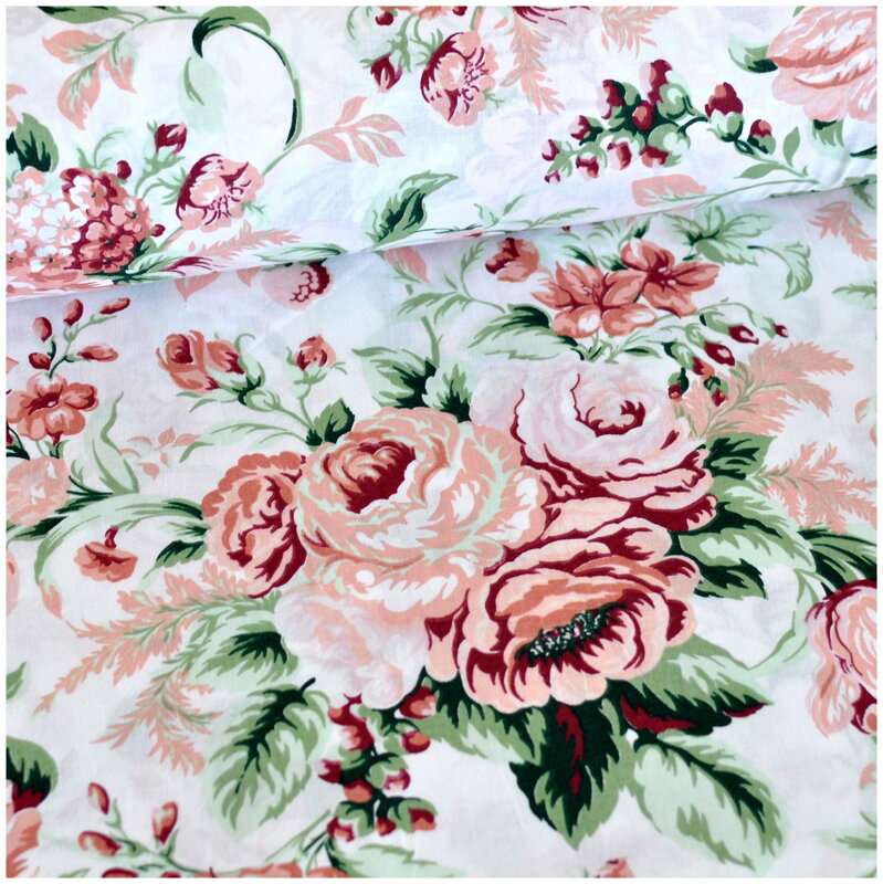 Ruže retro na bielom -  cotton fabric 