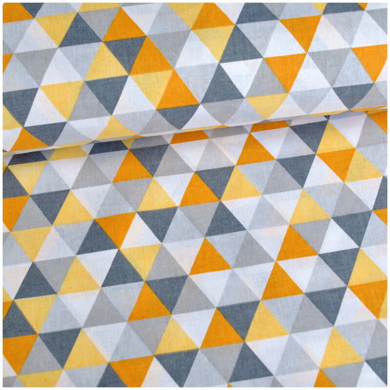 Pyramídky horčicovo-šedé - bavlnené plátno