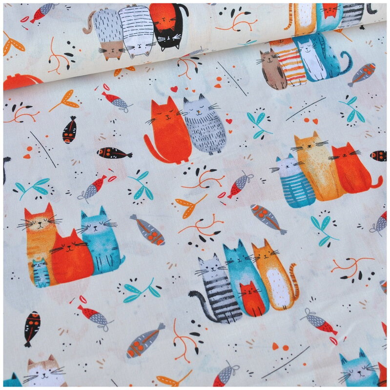 Farebné mačky na smotanovom - bavlnené plátno