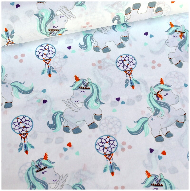Jednorožce a lapače snov - bavlnené plátno