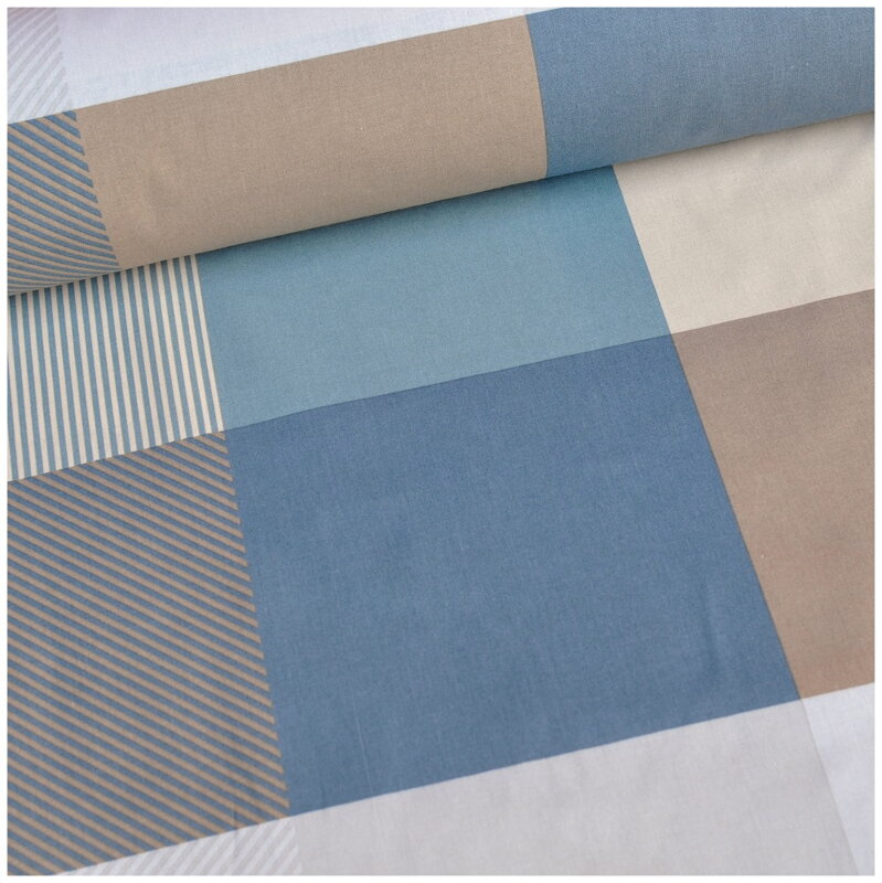 Káro béžovo, šedo, tyrkysové - bavlnené plátno