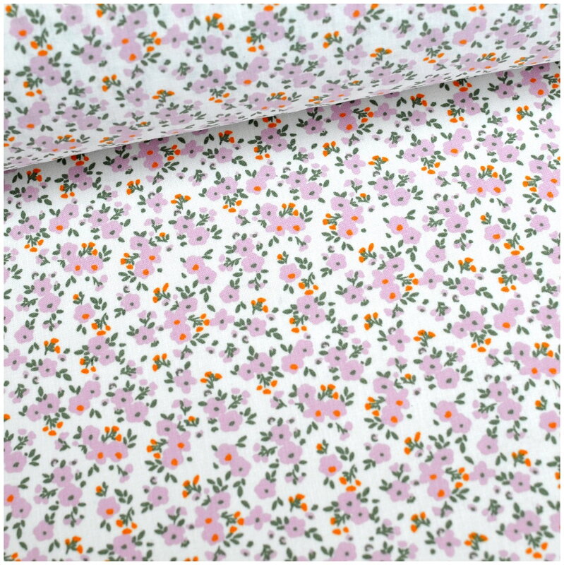 Mini fialové kvietky na smotanovom - fine cotton, poplin