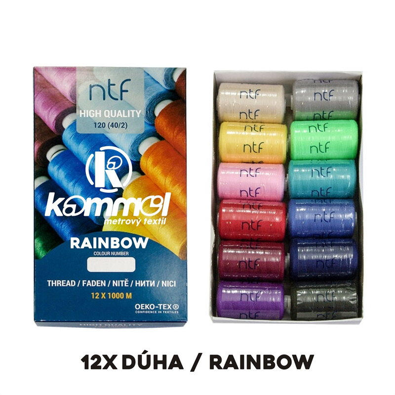 Set of polyester threads 12x1000m RAINBOW