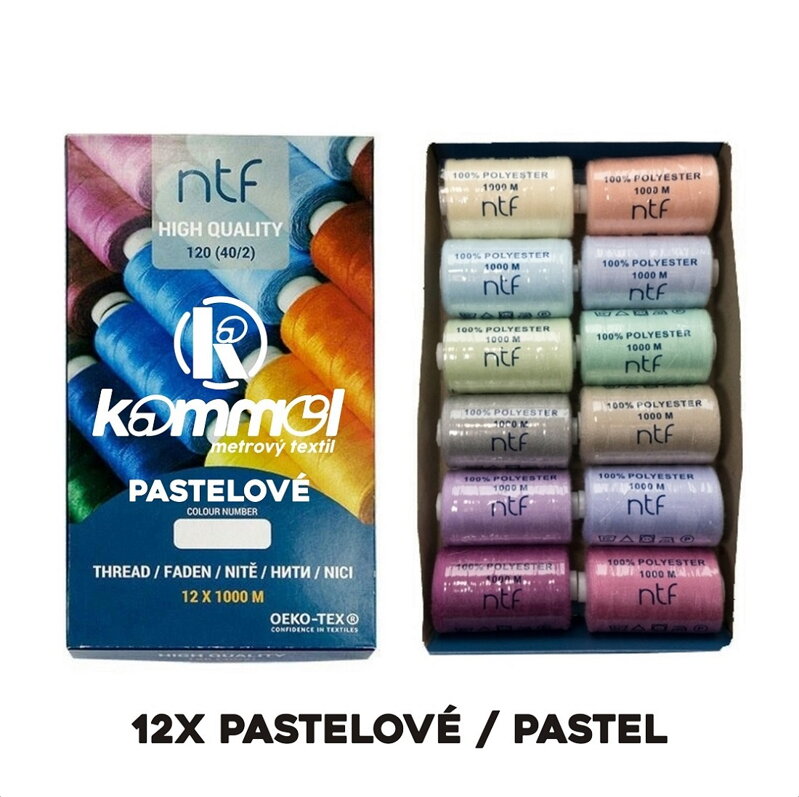 Set of polyester threads 12x1000m PASTEL