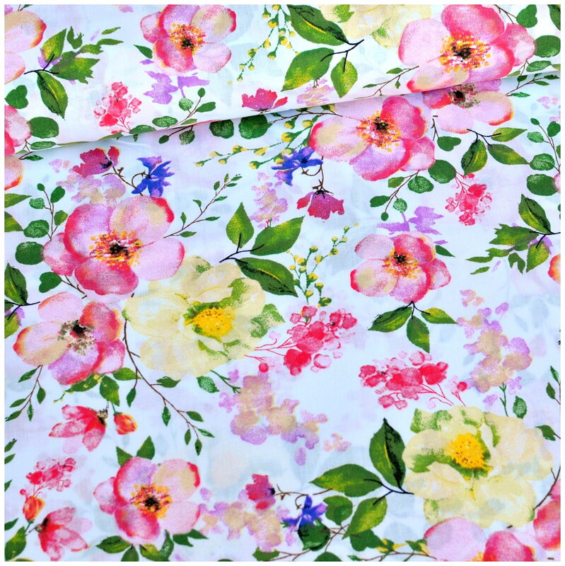 Pastelové kytičky na bielom - šírka 220cm - bavlnené plátno