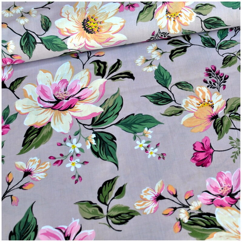 Kvety na tmavej staroružovej - šírka 220cm - bavlnené plátno 100cm II.TRIEDA